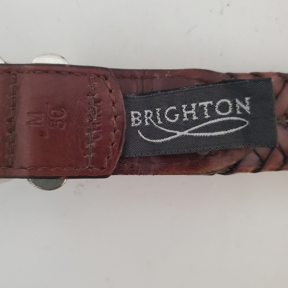Brighton brown leather braided woven silver tone engraved buckle western belt M - Picture 8 of 10